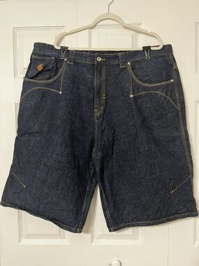 Rocawear Dark Blue Denim Jean Shorts with Contrast Stitching